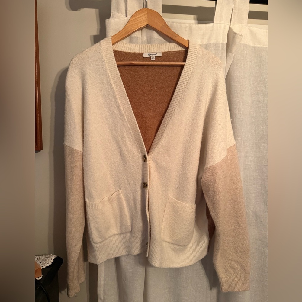 Madewell Cream and Tan Cardigan Sweater